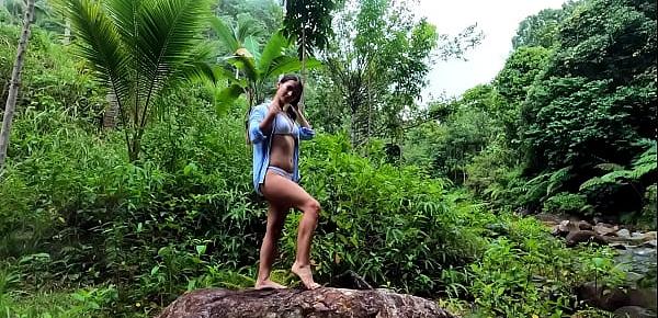 Risky public masturbation with beauty wife and tight pussy in tropical forest - PassionBunny